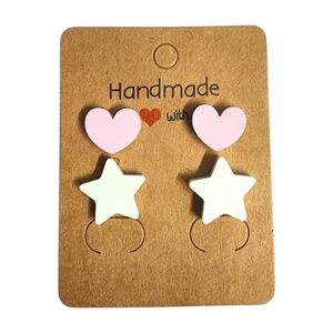 Pink Starfall Hearts Acrylic Stud Earrings – 2 Pair